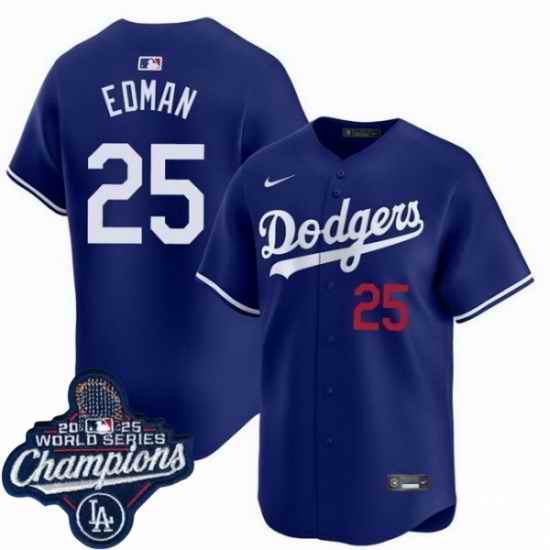 Men Los Angeles Dodgers 25 Tommy Edman Cool Base 2025 World Champions Stitched Baseball Jersey Blue