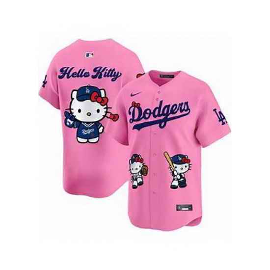 Men Los Angeles Dodgers Hello Kitty Baseball Jersey Pink