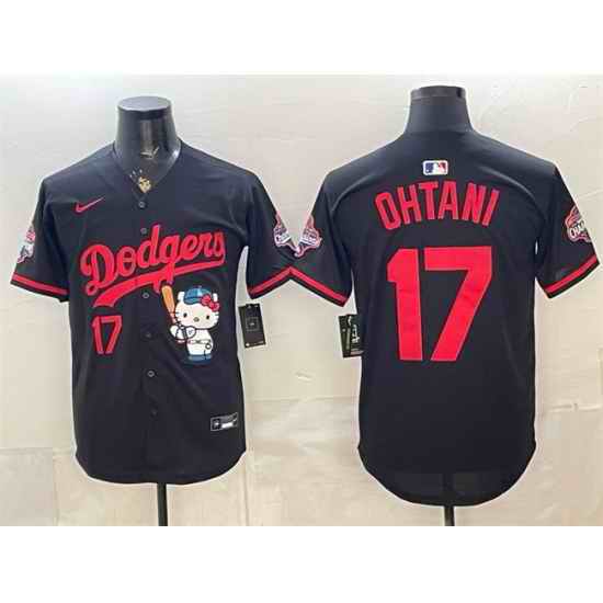 Men Los Angeles Dodgers  17 Shohei Ohtani Black Hello Kitty Night 2025 World Series Champions Patch Stitched Baseball Jersey