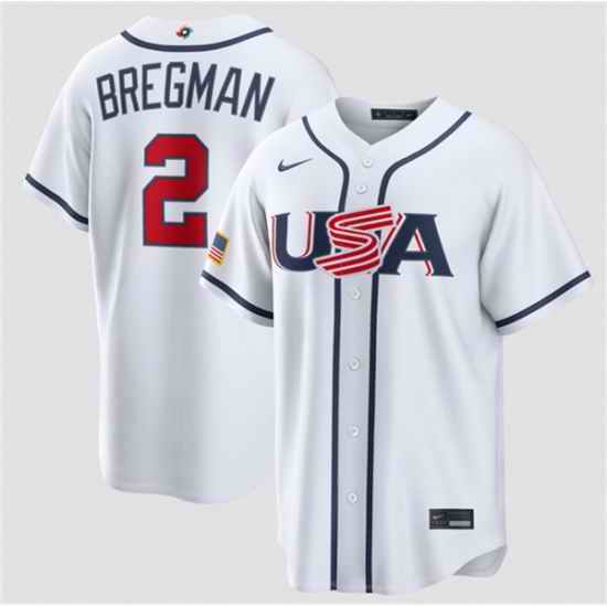 Men USA Baseball  2 Alex Bregman White 2026 World Baseball Classic Home Stadium Stitched Jersey