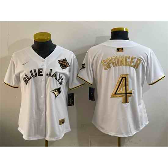 Women Toronto Blue Jays 4 George Springer White Gold 2025 American League Champions Limited Stitched Baseball Jersey