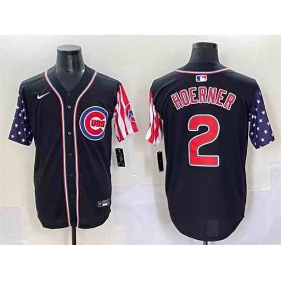 Men Chicago Cubs 2 Nico Hoerner Black 2025 Independence Day Vapor Premier Limited Stitched Baseball Jersey