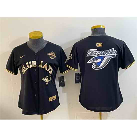 Women Toronto Blue Jays Team Big Logo Black Gold 2025 American League Champions Limited Stitched Baseball Jersey
