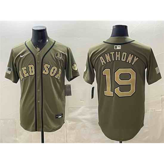 Men Boston Red Sox  19 Roman Anthony Olive Armed Forces Day Cool Base Stitched Baseball Jersey