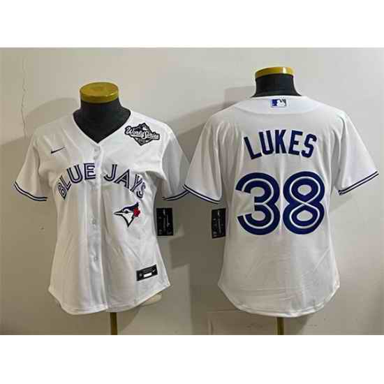 Women Toronto Blue Jays 38 Nathan Lukes White 2025 World Series Home Cool Base Stitched Baseball Jersey