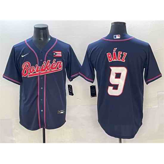 Men Puerto Rico Baseball 9 Javier B E1ez Navy 2023 World Baseball Classic Stitched Jersey