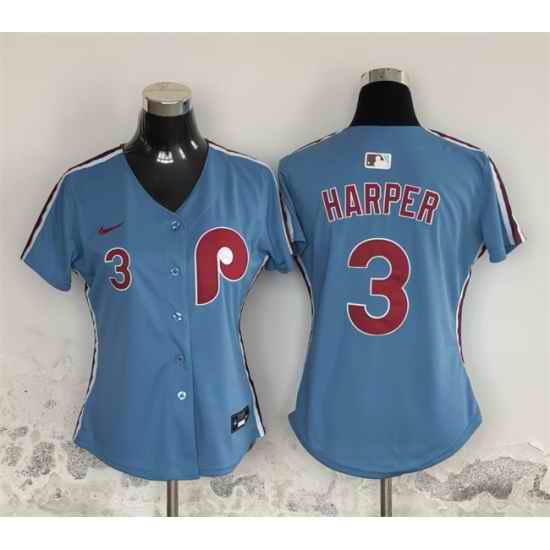 Women Philadelphia Phillies 3 Bryce Harper Light Blue Stitched Baseball Jersey