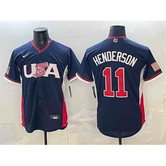 Men USA Baseball  11 Gunnar Henderson Navy 2026 World Baseball Classic Road Stadium Stitched Jersey