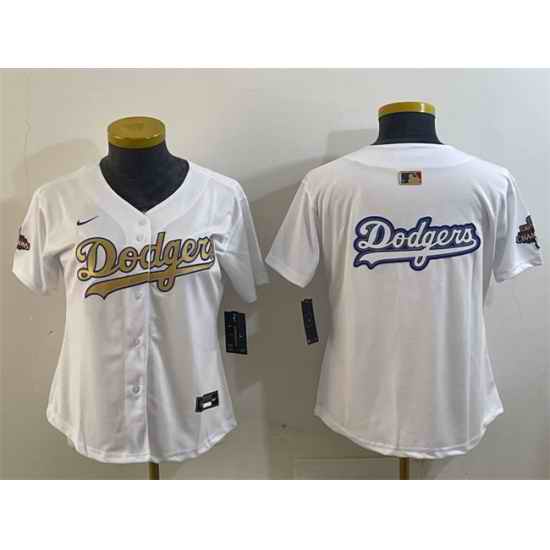 Women Los Angeles Dodgers Team Big Logo White 2025 Gold Collection Limited Stitched Baseball Jersey 002