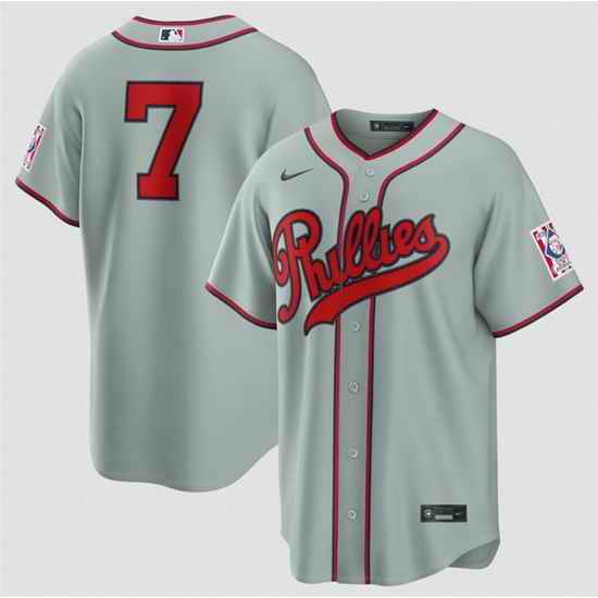 Men Philadelphia Phillies  7 Trea Turner Gray 2026 Field of Dreams Stadium Stitched Baseball Jersey