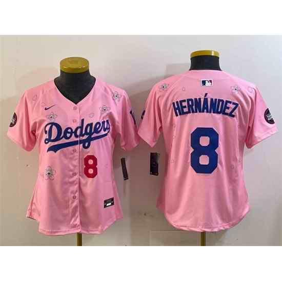Women Los Angeles Dodgers 8 Enrique Hernandez Pink 2025 Tokyo Series Limited Stitched Baseball Jersey