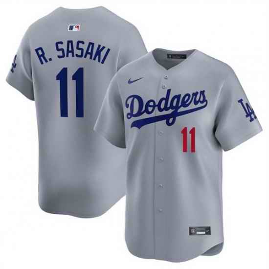 Men Los Angeles Dodgers 11 Roki Sasaki Grey Limited Stitched Baseball Jersey
