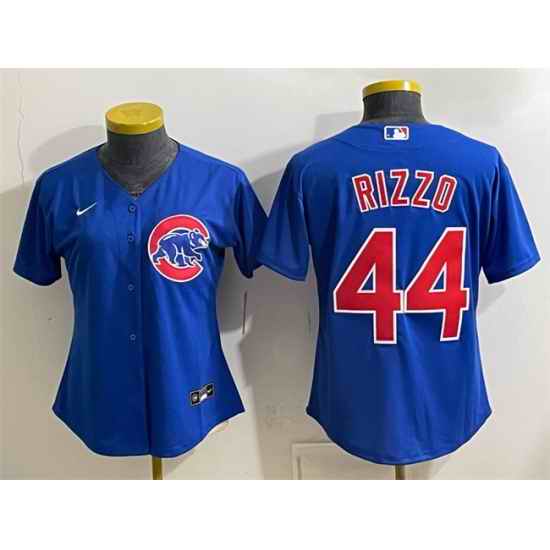 Women Chicago Cubs 44 Anthony Rizzo Royal Stitched Baseball Jersey Run Small