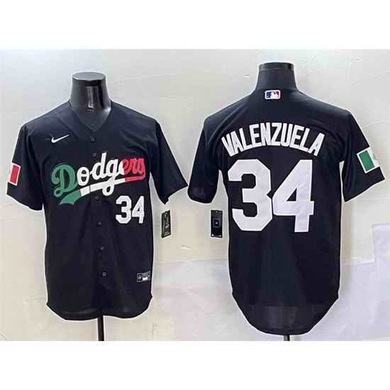 Men Los Angeles Dodgers 34 Fernando Valenzuela Black Mexico Flag Cool Base Stitched Baseball Jersey