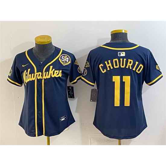 Youth Milwaukee Brewers 11 Jackson Chourio Navy With Home  Bob Uecker Patch Limited Stitched Jersey