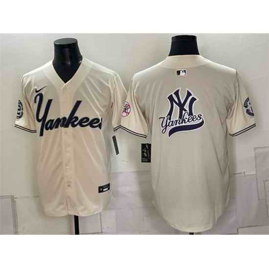 Men New York Yankees Team Big Logo Cream Limited Stitched Baseball Jersey