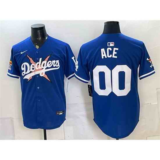 Men Los Angeles Dodgers x One Piece  00 Ace Royal Vapor Premier Limited Stitched Baseball Jersey