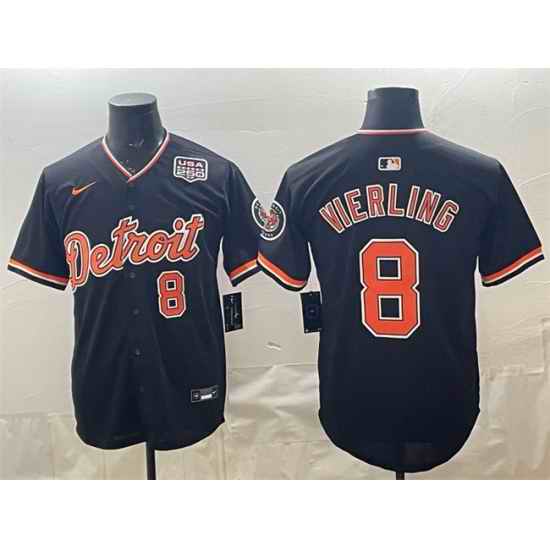 Men Detroit Tigers  8 Matt Vierling Black 2026 Alternate USA 250  Patch Vapor Premier Limited Stitched Baseball Jersey