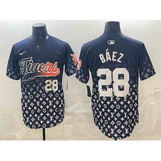 Men Detroit Tigers 28 Javier B E1ez Navy With Patch Vapor Premier Limited Stitched Baseball Jersey