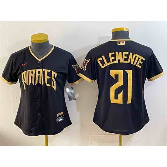 Women Pittsburgh Pirates 21 Roberto Clemente Black 2026 City Connect Stadium Stitched Baseball Jersey