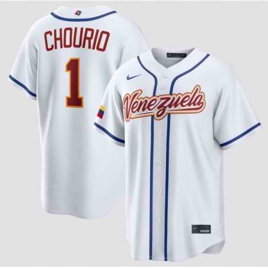 Men Venezuela Baseball  1 Jackson Chourio White 2026 World Baseball Classic Home Stadium Stitched Jersey