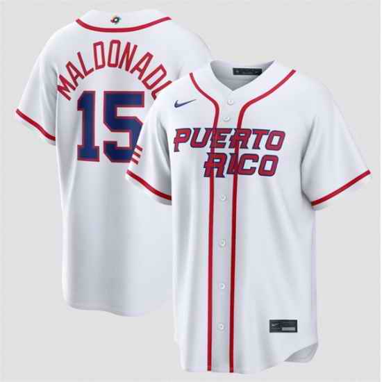 Men Puerto Rico Baseball  15 Martin Maldonado White 2026 World Baseball Classic Home Stadium Stitched Jersey