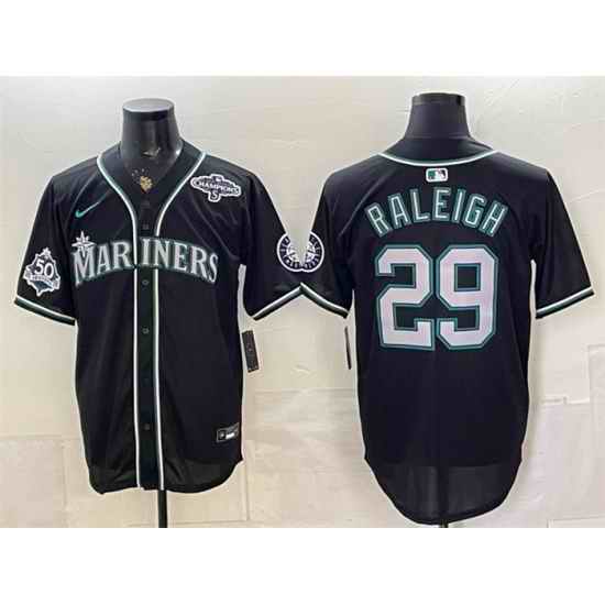 Men Seattle Mariners  29 Cal Raleigh 50th Anniversary Black Out Style Vapor Premier Limited Stitched Baseball Jersey