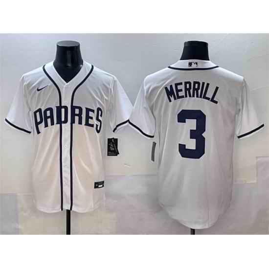 Men San Diego Padres 3 Jackson Merrill White Cool Base Stitched Baseball Jersey