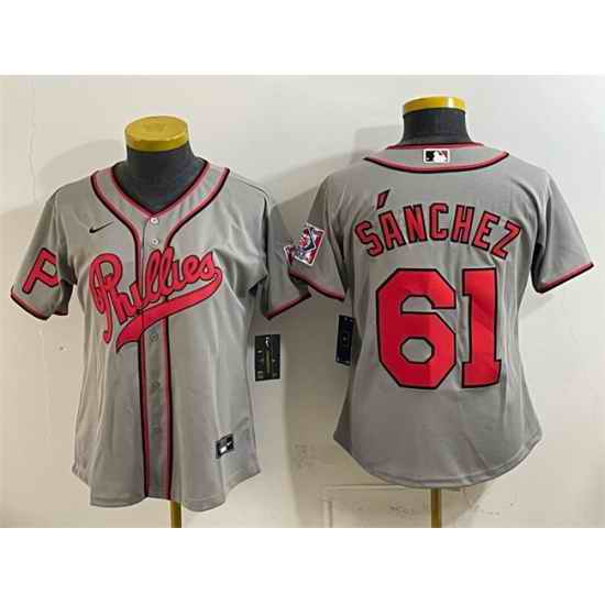 Women Philadelphia Phillies 61 Cristopher Sanchez Gray 2026 Field of Dreams Stadium Stitched Baseball Jersey Run Small