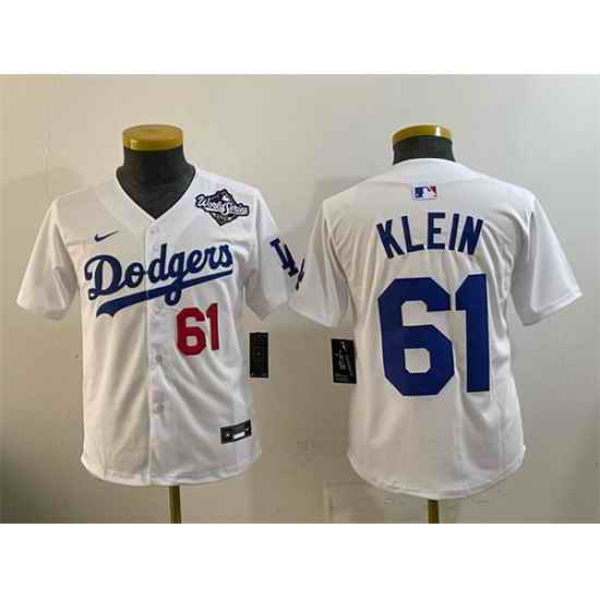Youth Los Angeles Dodgers 61 Will Klein White 2025 World Series Home Limited Stitched Baseball Jersey