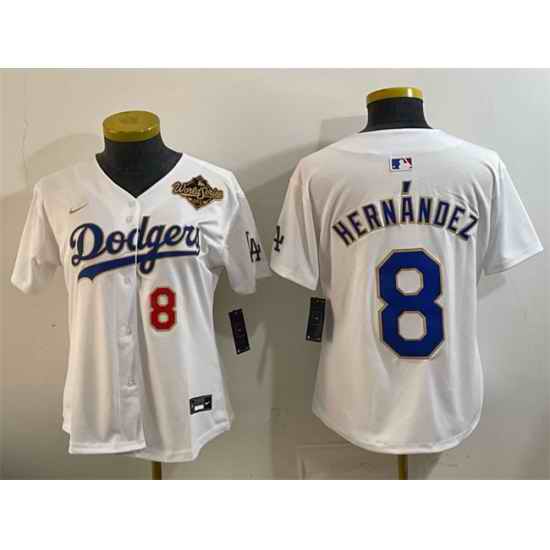 Women Los Angeles Dodgers 8 Enrique Hern E1ndez White 2025 World Series Patch Limited Stitched Baseball Jersey