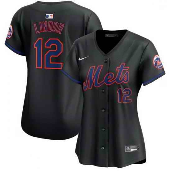 Women New York Mets 12 Francisco Lindor Black Alternate Limited Stitched Baseball Jersey