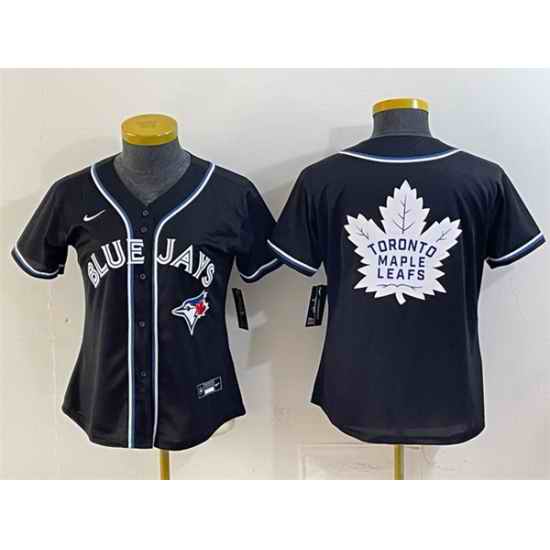 Women Toronto Blue Jays   Leafs With White Leafs Logo 2026 Fashion Replica Black Out Stitched Baseball Jersey