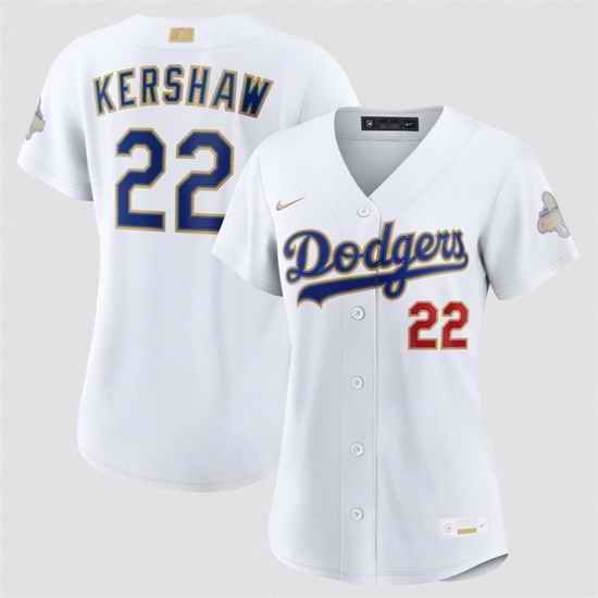 Women Los Angeles Dodgers  22 Clayton Kershaw White 2026 Gold Collection Stadium Stitched Baseball Jersey