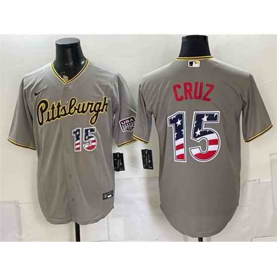 Men Pittsburgh Pirates  15 Oneil Cruz Grey USA 250 Fourth of July Stitched Baseball Jersey