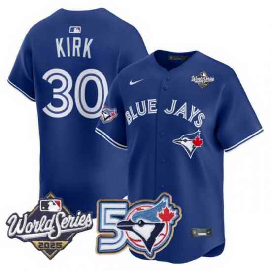 Men Women Youth Blue Jays 50th Patch 2025 World Series Royal 30 Kirk Stitched Jersey