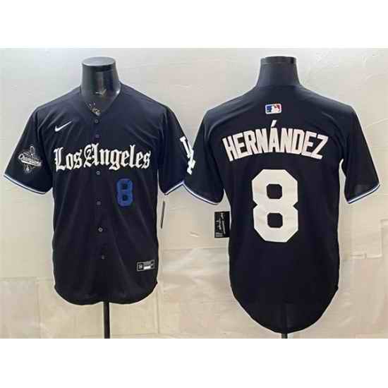 Men Los Angeles Dodgers  8 Enrique Hernandez Black 2025 World Series Champions Patch  Gothic Edition  Vapor Premier Limited Stitched Baseball Jersey