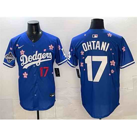 Men Los Angeles Dodgers 17 Shohei Ohtani Royal 2025 World Series Champions Patch Tokyo Series Limited Stitched Baseball Jersey