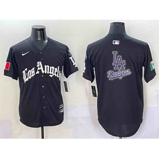 Men Los Angeles Dodgers Team Big Logo Black Mexico 2025 LA Gothic Style With Fernando Patch Vapor Premier Limited Stitched Baseball Jersey 002