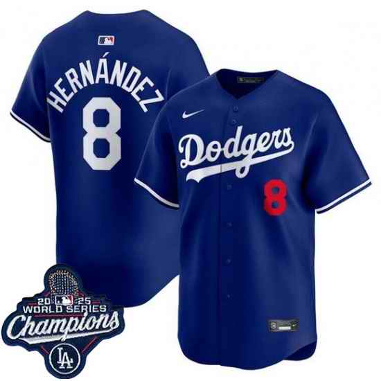 Men Los Angeles Dodgers #8 Enrique Hernandez Blue 2025 World Series Champions Patch Home Limited Stitched Baseball Jersey