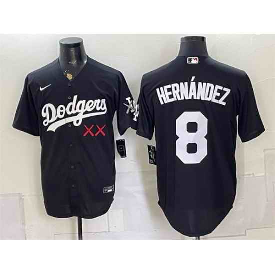 Men Los Angeles Dodgers x KAWS  8 Enrique Hernandez Black Vapor Premier Limited Stitched Baseball Jersey