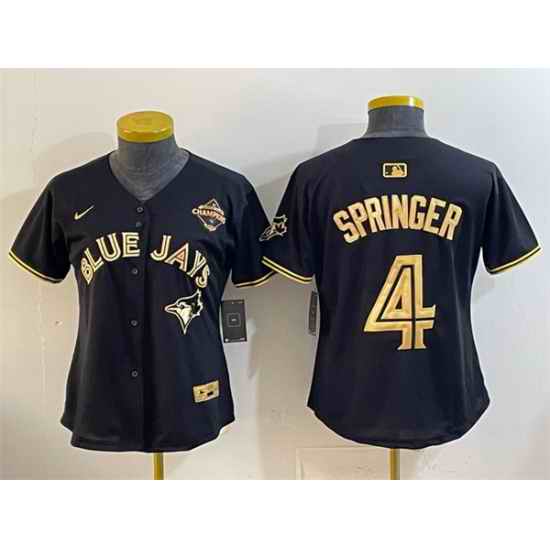 Women Toronto Blue Jays 4 George Springer Black Gold 2025 American League Champions Limited Stitched Baseball Jersey