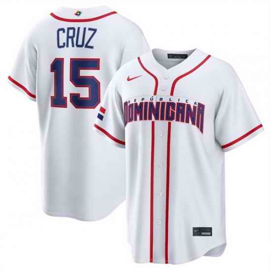 Men Dominican Republic Baseball  15 Oneil Cruz White 2026 World Baseball Classic Home Stadium Stitched Jersey