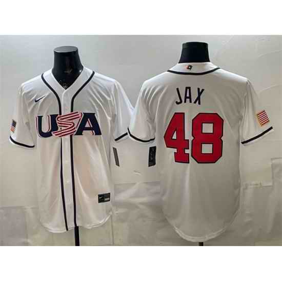Men USA Baseball  48 Griffin Jax White 2026 World Baseball Classic Home Stadium Stitched Jersey