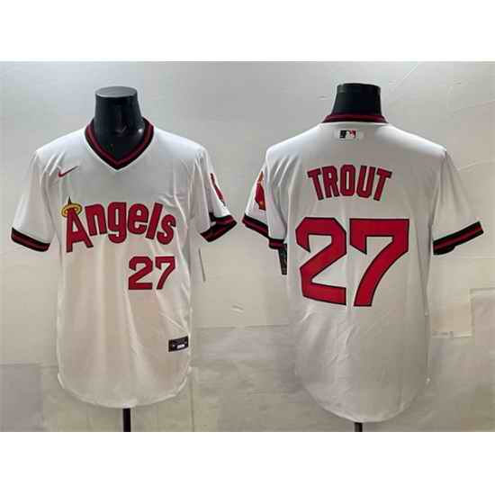 Men Los Angeles Angels 27 Mike Trout White Cool Base Stitched Baseball Jersey