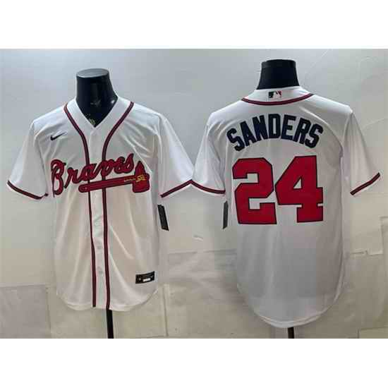 Men Atlanta Braves  24 Deion Sanders White Cool Base Stitched Baseball Jersey