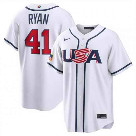 Men USA Baseball  41 Joe Ryan White 2026 World Baseball Classic Home Stadium Stitched Jersey