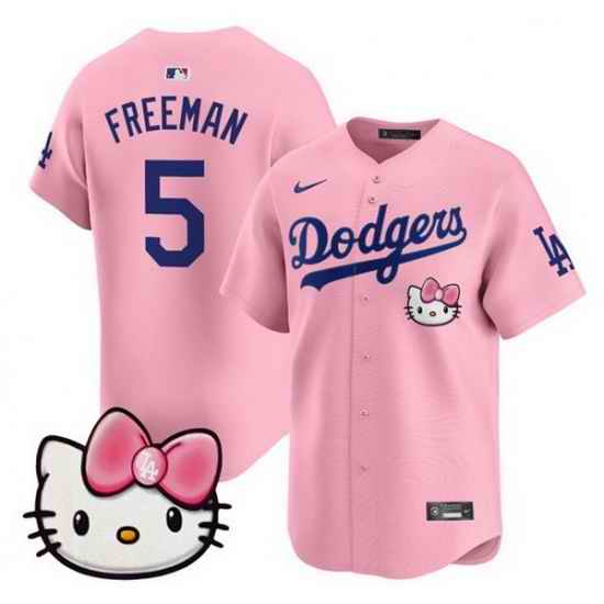 Men Los Angeles Dodgers 5 Freddie Freeman Pink 2025 Hello Kitty Vapor Limited Stitched Baseball Jersey