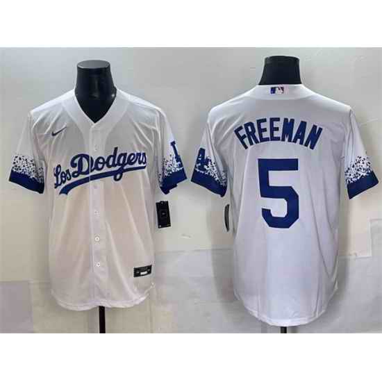 Men Los Angeles Dodgers 5 Freddie Freeman White City Connect Cool Base Stitched Jersey