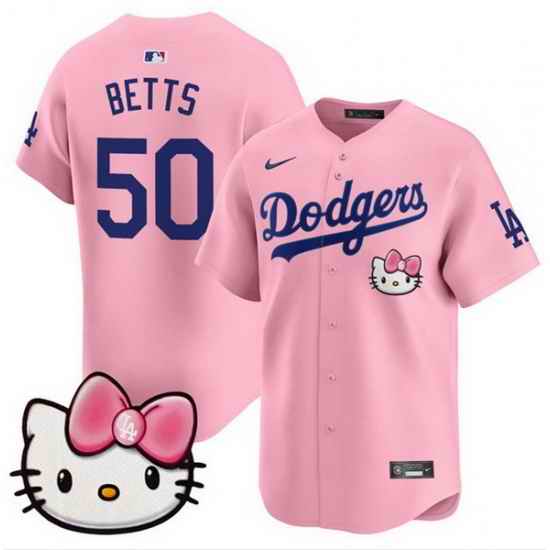 Men Los Angeles Dodgers 50 Mookie Betts Pink 2025 Hello Kitty Vapor Limited Stitched Baseball Jersey